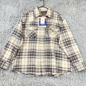 Hickory Shirt Co Men Extra Heavy Plaid Flannel Pearl Snap Tan Black Red 2XL NWT